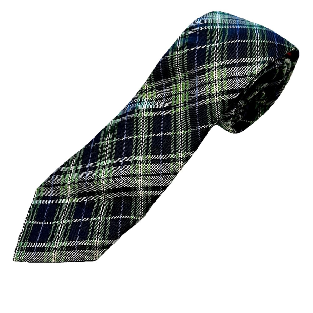 Chaps Mens Business‎ Dress Tie Necktie Blue Green Plaid Preppy Business Casual